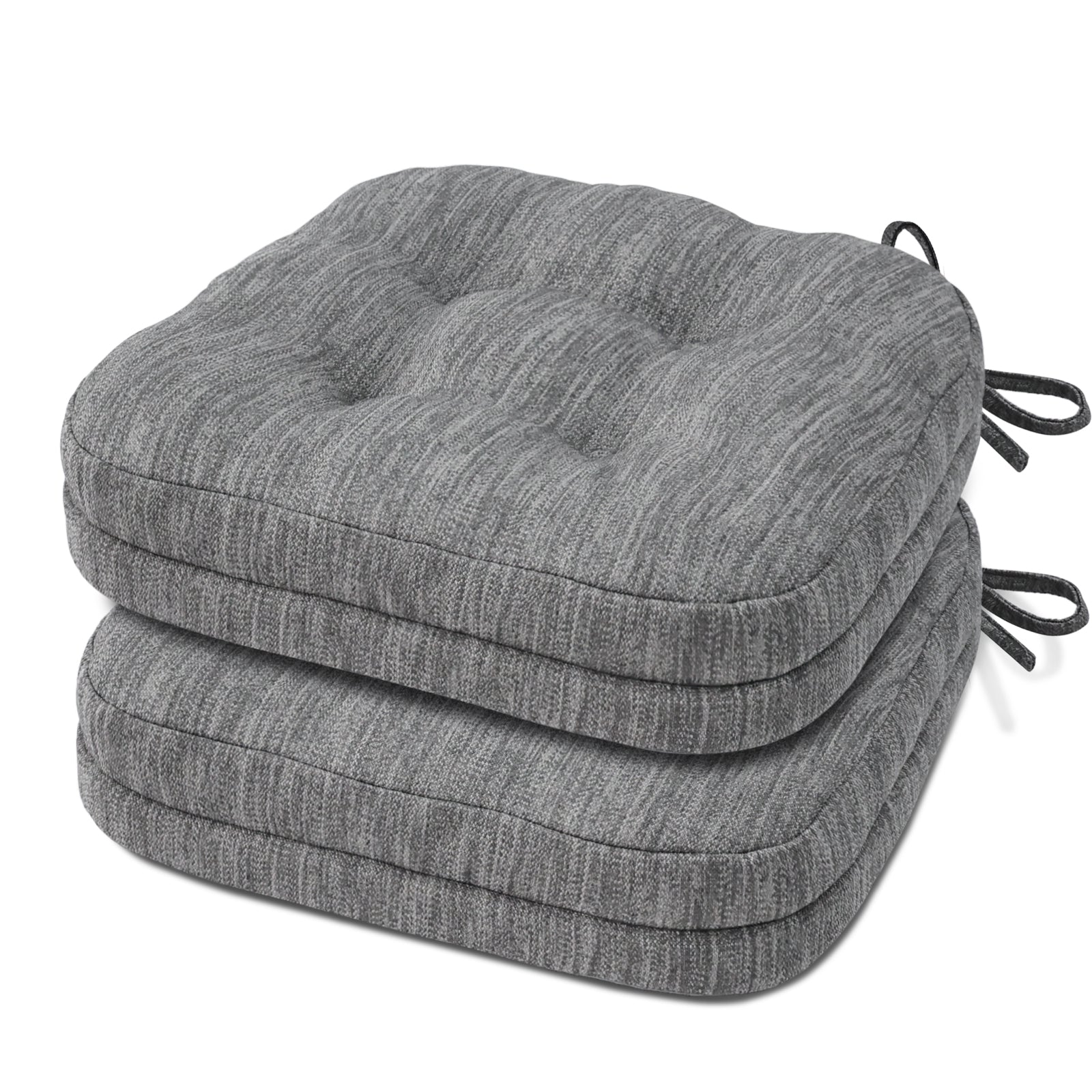 Dining Chair Cushions, Dual-Layer Memory Foam Kitchen Chair Cushions, Patented Design Seat Pads with Ties, 16.5 x 16.5 x 3.5in, Grey