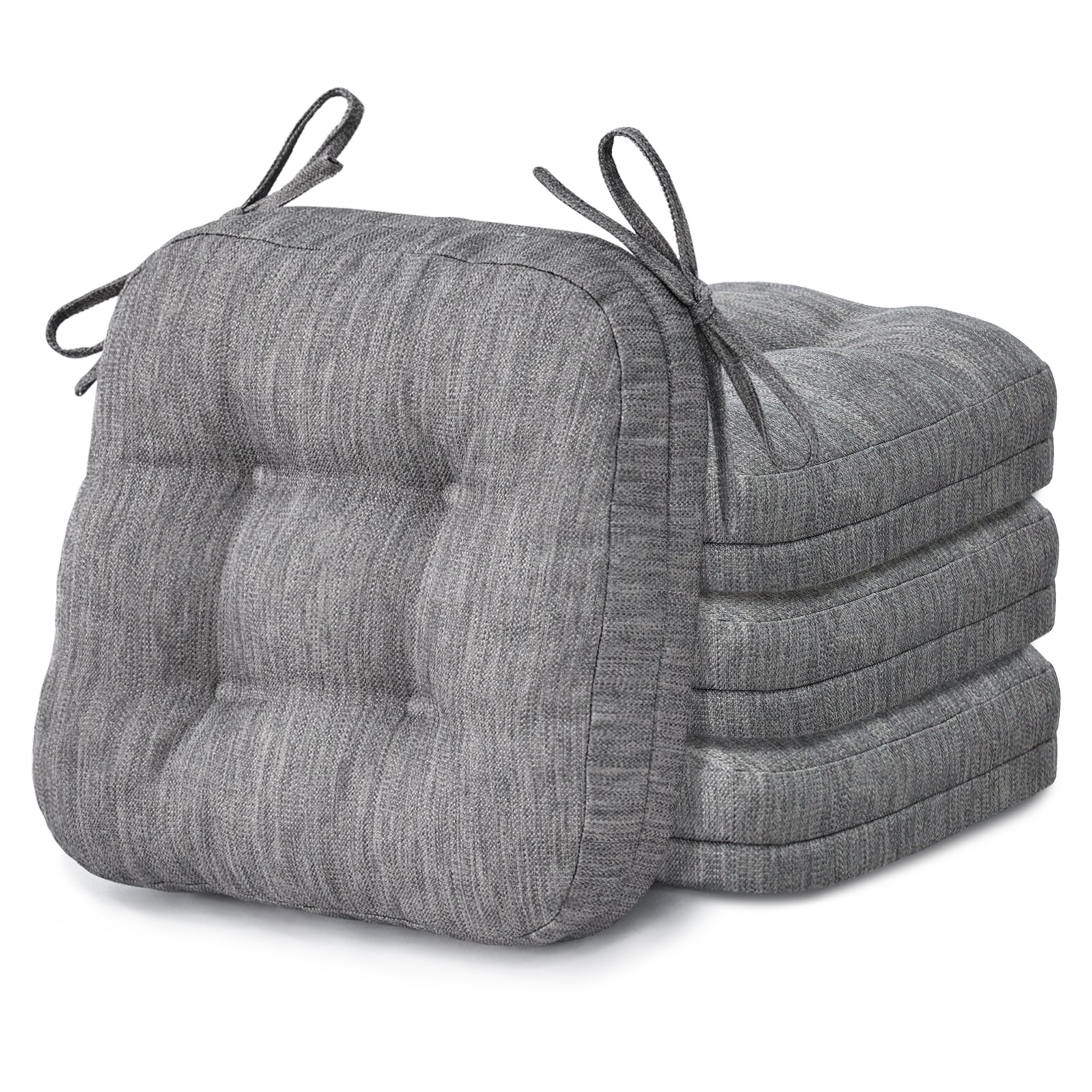Dining Chair Cushions, Dual-Layer Memory Foam Kitchen Chair Cushions, Patented Design Seat Pads with Ties, 16.5 x 16.5 x 3.5in, Grey