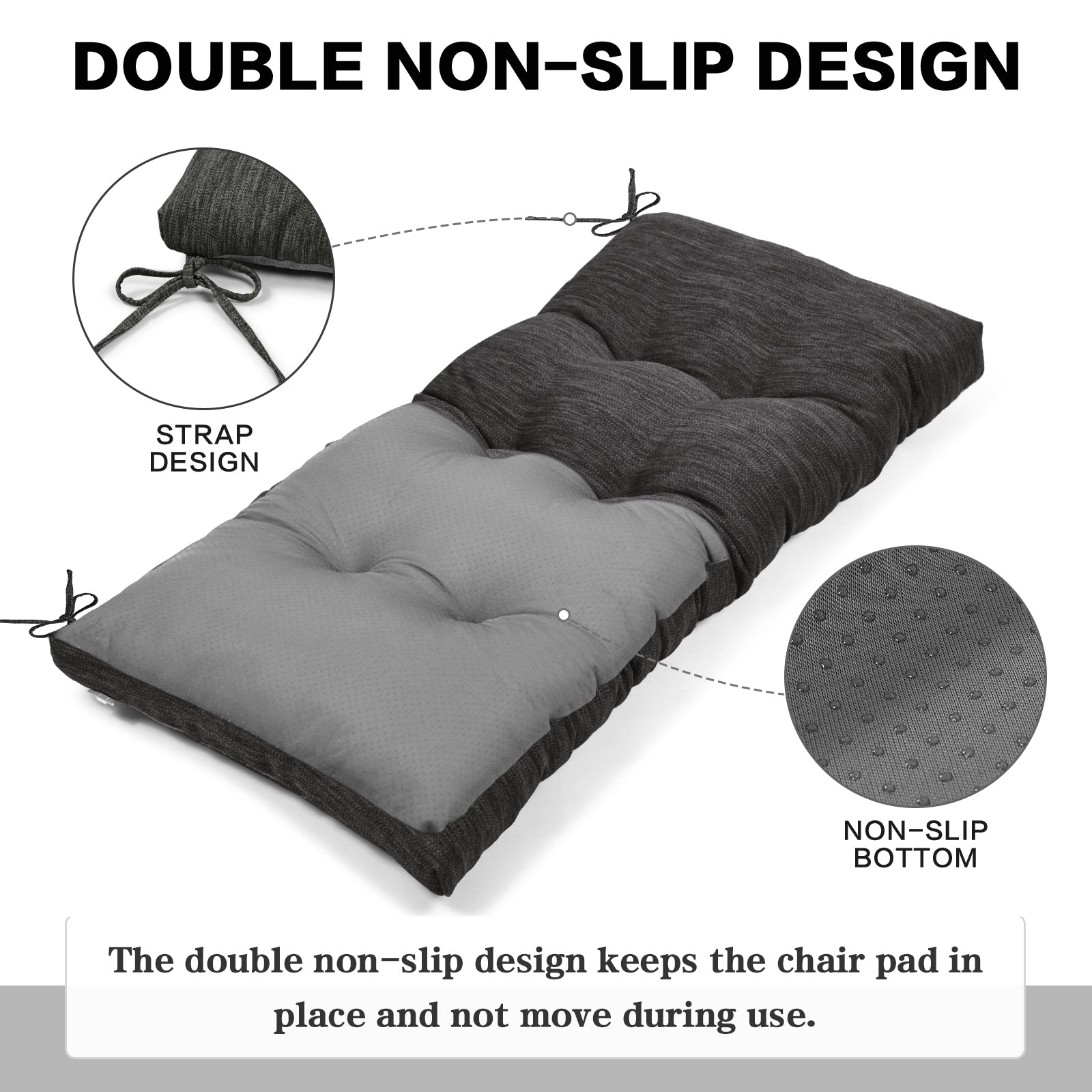 36 Inch Classic Solid Color Bench Cushion with Ties, Super Soft Indoor Outdoor Rectangle Bench Seat Cushion Standard Size Foam Pad with Non-Slip Bottom