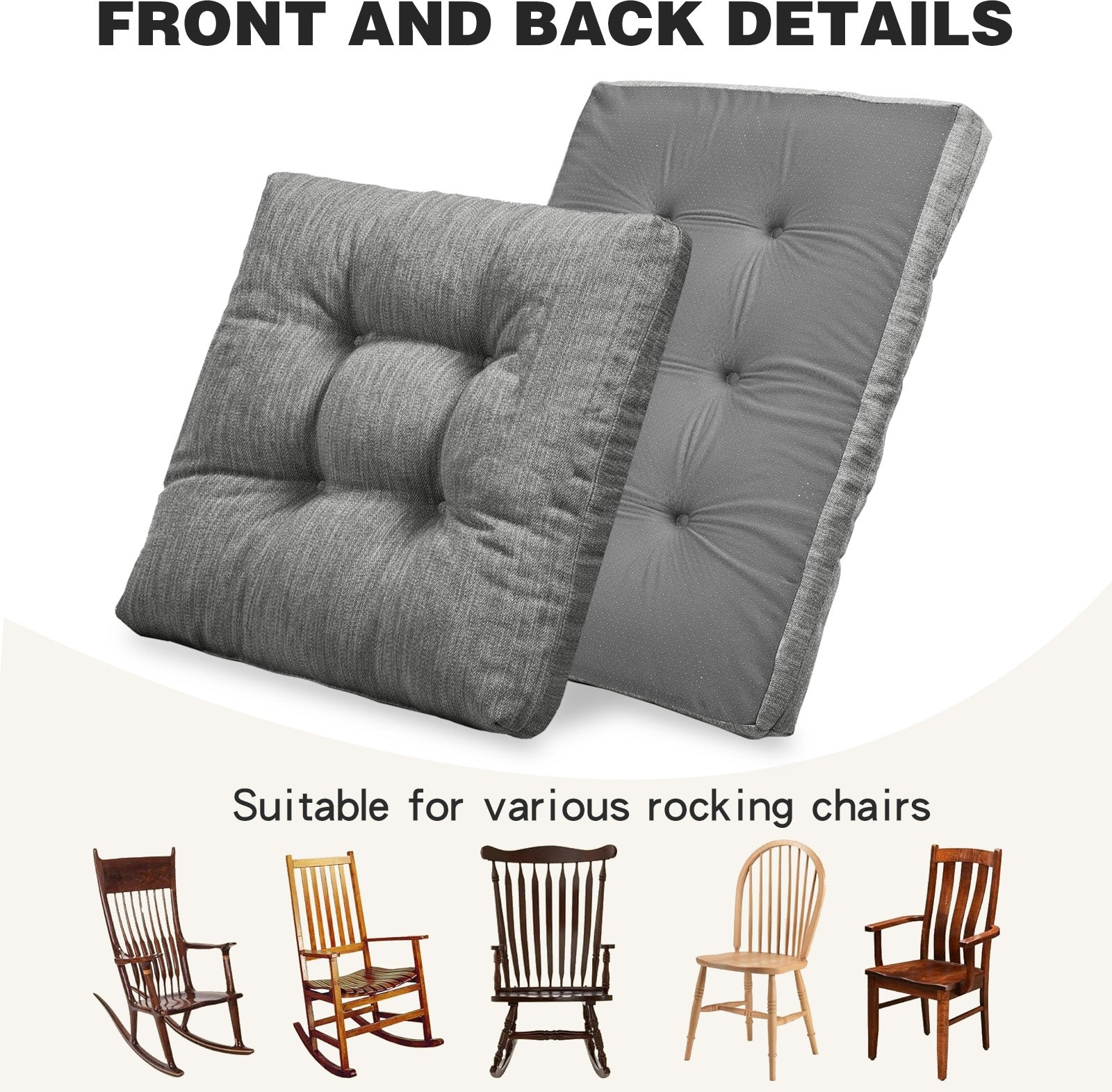 Rocking Chair Cushion Set, Dual-Layer Patented Design Memory Foam Seat & Back Cushion with Ties for Indoor Living Room Rocker, 2 Piece Set